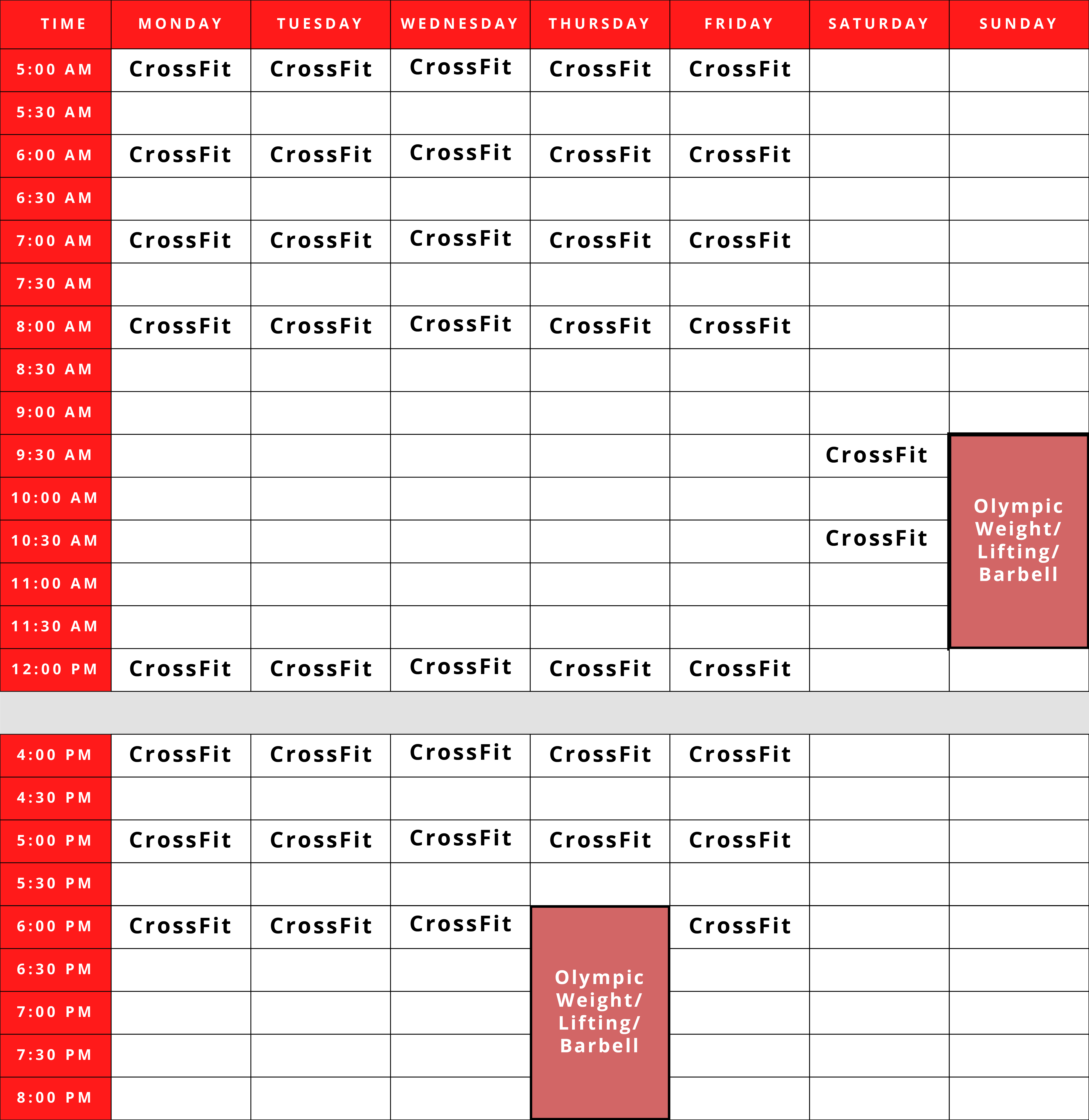 Crossfit ATR Schedule